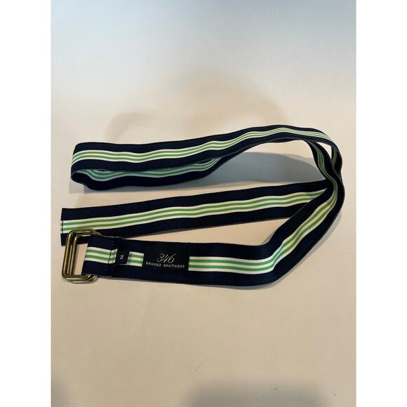 Brooks Brothers 346 Fabric Belt Navy Blue with Lime Green Stripes Medium SG - Picture 3 of 7